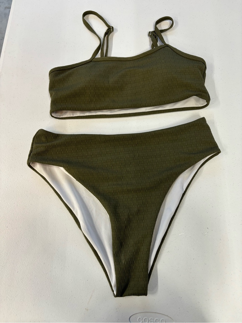 SHEIN Olive Ribbed Two-Piece Bikini Set